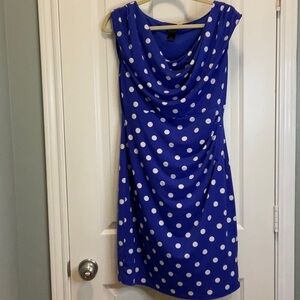 Ann Taylor stretchy woven polka dot dress purple with white dots size 8